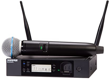 Shure GLXD24R+/B58 Microfono wireless professionale per chiesa, karaoke e voci con batteria 12 ore e raggio 30m, Incluso microfono vocale BETA 58A e ricevitore a rack singolo canale