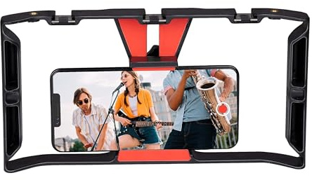 Grundig Support vidéo pour Smartphone - Kit de démarrage Vlog - Connecteurs pour Accessoires vidéo - Prise trépied - Stabilisateur vidéo - Noir/Rouge