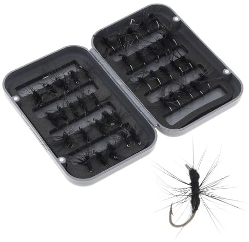 OriGlam 40 esche artificiali per pesca a mosca, con gancio, fatte a mano, per pesca alla trota, spigola, salmone (nero)