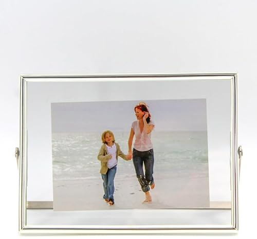 LEEMASING Flytande bildram fotoramar metallglas bordsskiva skrivbordsdisplay för alla hjärtans dag, bröllop, hem eller kontor, passar för 15 x 10 cm foto (silver, 15 x 10 cm)