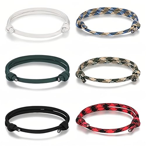 AIYVELU 6 Piezas Pulsera Náutica Trenzada, Surf Pulsera de Cuerda Ajustable, Océano Cuerda Náutica Surf Pulsera para Hombres, Colorido Paracaídas Cuerda Pulsera para Hombres Surfistas