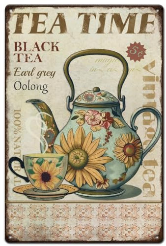 SUPERDANT Letrero de lata de té para tetera taza de té Letrero de Metal vintage placa de metal para cocina restaurantes pubs cafeterías bares Letreros de Estaño vintage decoración de pared