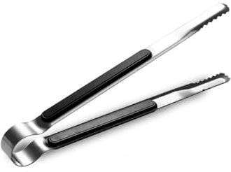 Stainless Steel Kitchen Tongs Cooking Utensils, with Non-Slip Easy Grip Handle for Cooking, Baking, Grilling, BBQ (1 Pcs Black)