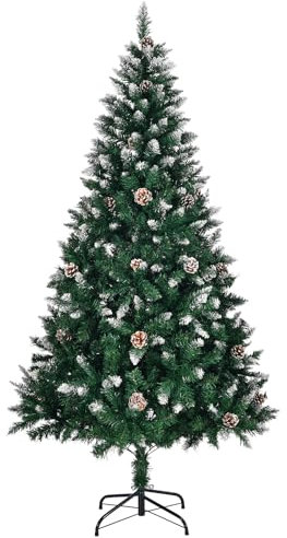 Bonnlo 180 cm Künstlicher Weihnachtsbaum mit Schneespitzen, Unbeleuchtet, 900 Zweigspitzen und Stabile Metallbasis für Büro, Zuhause, Party und Feiertagsdekoration, Grün