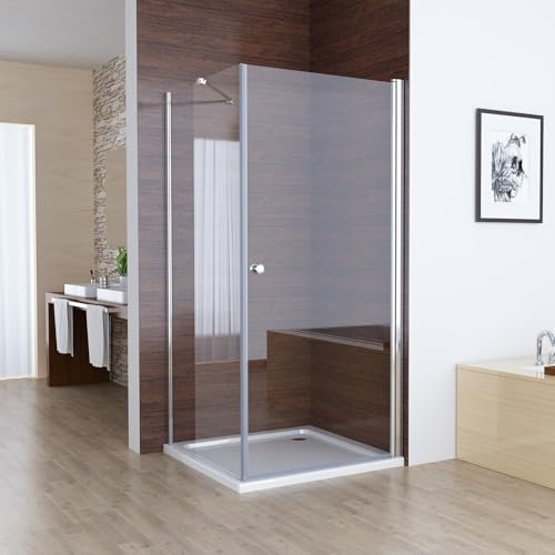 MIQU Duschkabine 90 x 90 x 185 cm Eckeinstieg Schwingtür Duschabtrennung, 90 Schwenkbar Duschtür mit 90 Seitenwand ESG Glas Duschwand, Pendeltür Komplett Dusche ohne Duwchwanne