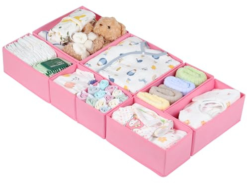 ORLISA 8 Pack Drawer Organiser for IKEA Hemnes, Wardrobe Storage Organiser with PP Panels, Foldable Fabric Drawer Dividers for Clothes, Underwear, Socks & Baby Items, Pink