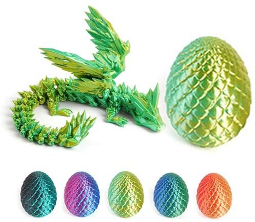 JSRHEEM Mistico uovo di drago 3D con drago che scivola, regalo unico fantasy & magico decorazione pasquale per collezionisti e appassionati di decorazione (Feilong-giallo-verde)