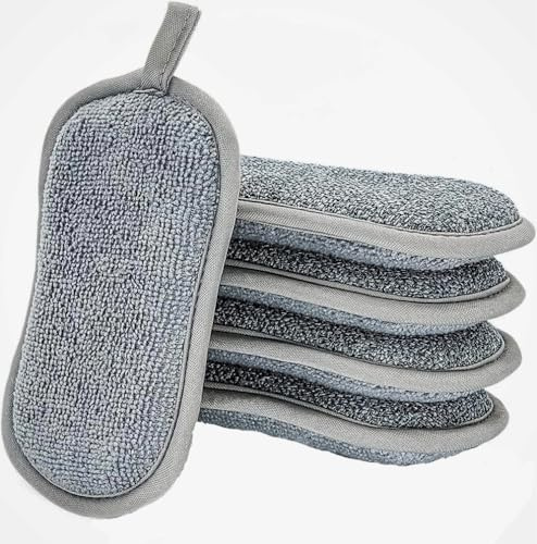 Edenpurea Dual-Sided Kitchen Sponge – Soft Sponge Side & Thickened Polyester Scrubber, Silver Wire Dishwashing Brush, Replaces Steel Wool for Pots, Pans & Dishes