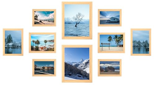 KAIWIN Set of 10 Picture Frames, multi photo frame Oak, Two 20 x 25 cm (8 x 10 Inches), Four 13 x 18 cm (5 x 7 Inches), Four 10 x 15 cm (4 x 6 Inches), collage photo frame