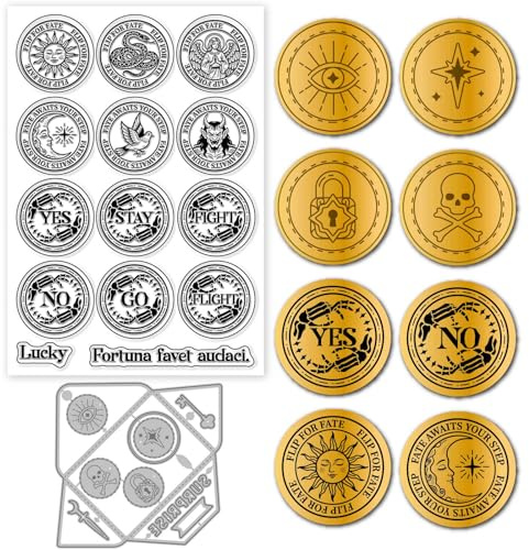 GLOBLELAND Sellos transparentes y formas de troquelado de metal para monedas del destino Sello transparente con motivo de luna y sol, formas de troquelado para diseño de tarjetas, estampaciones para
