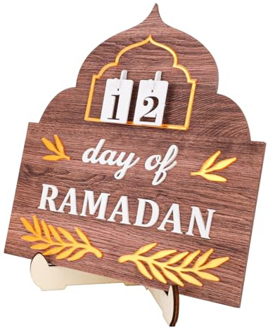Calendrier de l'Avent Ramadan Compte à Rebours, Calendrier Ramadan en Bois avec Support Réutilisable pour Toute la Famille Décoration Table pour l'Aïd Moubarak avec Chiffres Interchangeables