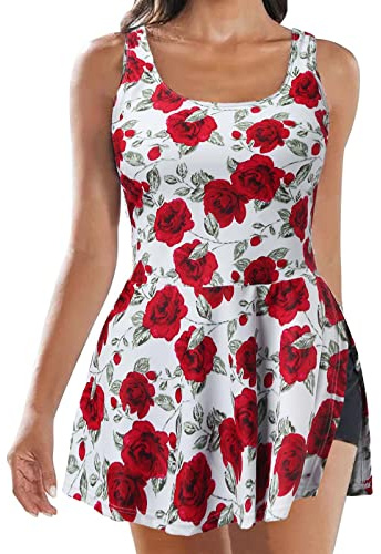 Generico Costumi da Bagno Donna Curvy Tankini Set Imbottito Reggiseno Push Up Costume da Mare Interi Taglie Forti Estate Monokini da Mare Stampa Floreale Costumi per Beachwear Mare Piscina