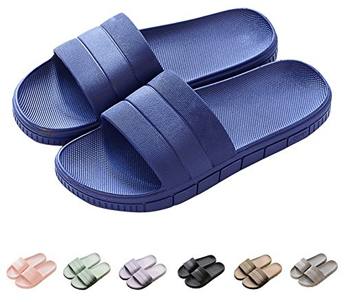 Harrms Herren/Damen Badeschuhe Hausschuhe Slippers Sommer Slide Pantoletten Badelatschen Strand Indoor/Outdoor rutschfest Baden Unisex Einfarbig,Marine Blau,40-41 EU