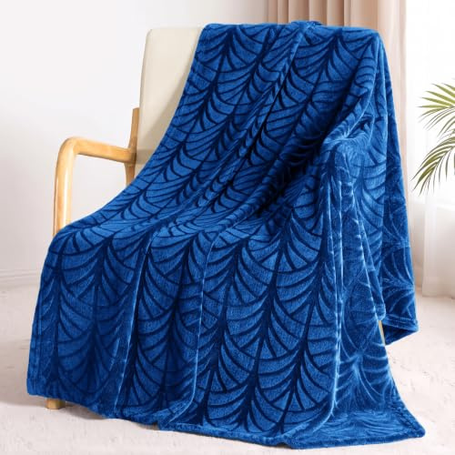 Whale Flotilla Flannel Fleece Throw Blanket for Sofa, 130x150 CM | Royal Blue, Soft Fluffy Velvet Sofa Blanket with Decorative Vintage Pattern for All Season, Microfiber, Machine Washable