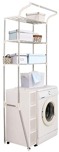 BAOYOUNI Adjustable Laundry Shelf Over Toilet Washing Machine Storage Rack Above Washer Dryer Standing Bathroom Organizer 3-Tier Space Saving Shelving Units, Ivory