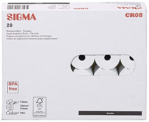 Sigma CR08 Kassenrollen Thermo BPA frei, 57 mm x 40 m, 55 g/m², 20 rollen