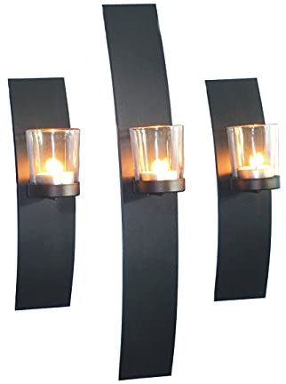 Spetebo Lot de 3 photophores muraux avec support en verre - Photophore en verre noir