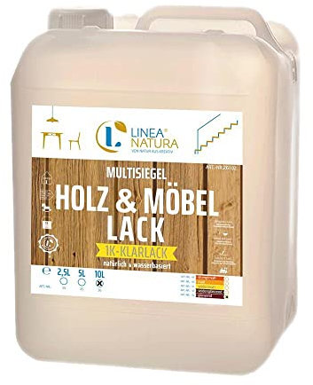Linea Nature - Barniz para madera y muebles | Multisellador barniz protector de madera | natural | a base de agua | barniz transparente (brillante, 10 L)