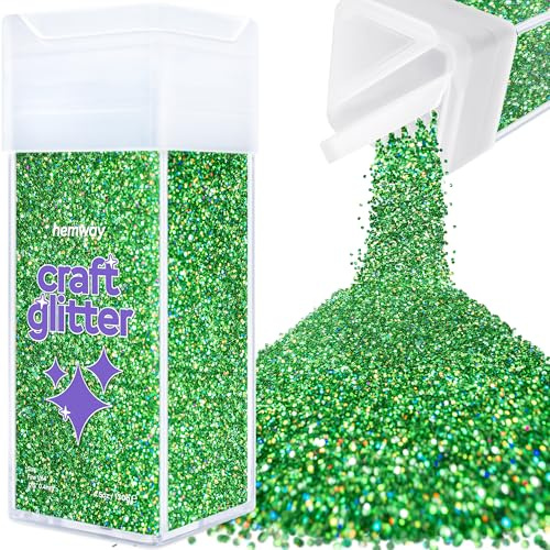 Hemway Craft Glitter Shaker Emerald Green Holographic 130g Fine | for Resin & Epoxy Crafts, Christmas Art Supplies, Nail, Body, Face, Eye, Festival, Crafting, Slime, Sparkle