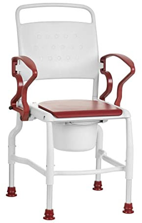 Toilettenstuhl für Senioren FabaCare Köln, mit Eimer, abschwenkbare Armlehnen, Nachtstuhl, Hygienestuhl, Leibstuhl, WC-Stuhl, made in Germany, bis 130 kg, Grau-Rubinrot