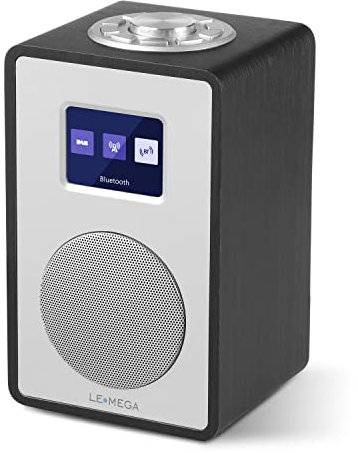 LEMEGA Radio digitale CR4 DAB/DAB+ e FM, altoparlante Bluetooth, radio DAB, doppia sveglia, timer cucina/sonno/snooze, display a colori, jack per cuffie, effetto legno, funzionamento a rete – nero