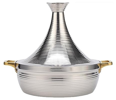 WYBZDA Acero Inoxidable 304 Marroquí Tajine Marroqui, Antiadherente Olla De Cocción Lenta Mariscos Tagine con 2 Asas for Cocinando(Silver,24cm)