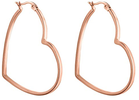 Purelei® Big Love - Orecchini a cerchio da donna in forma di cuore, in acciaio inox, colori: oro, argento, oro rosa, resistenti all'acqua, regalo per le donne, 44,5 Millimeter, Acciaio inossidabile