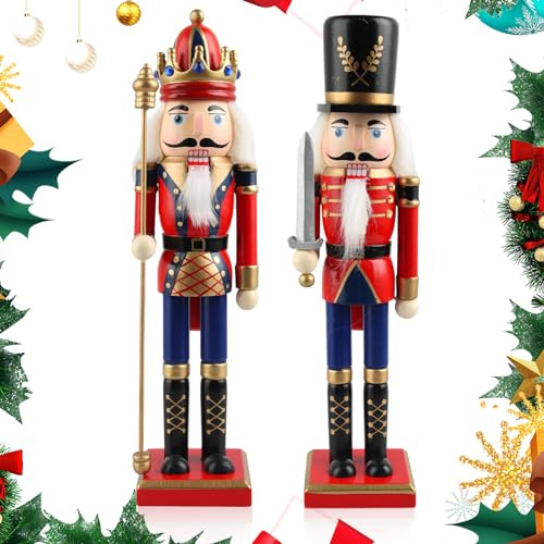 WDJLNZB 2023 Grande Soldato Schiaccianoci di Natale in Legno, 2 Pezzi Schiaccianoci Natalizi Soldatino Tradizionale Fatto a Mano, Figure Classiche Decorazioni Schiaccianoci Natale Soldato (B)