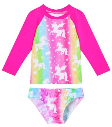 Snowheart Girls Rash Guard Sets Long Sleeves Swimsuit 2 Pieces Tankini Bathing Suit Swimwear for Girls 3-12 Years