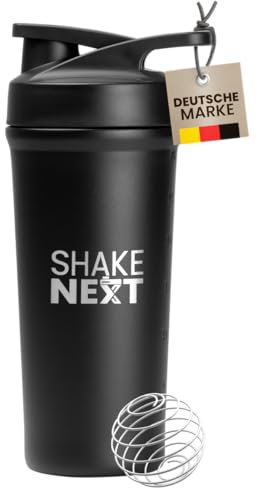 ShakeNext Shaker in acciaio inox [nuova introduzione] – Borraccia con mixball 700 ml, shaker per fitness e proteine con chiusura a pressione a prova di perdite, design brevettato (nero)