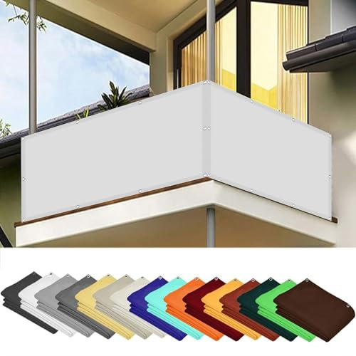 Pantalla para Balcón 145 x 600 cm Impermeable, Protección UV Revestimiento de Balcón Valla Jardin con Cuerda Libre para Barandillas de Balcón, Terraza y Jardín, Blanco