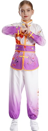 CHICTRY Kids Boys Girls Kung Fu Suit Tai Chi Costume Long Sleeve Dragon Printed Tops with Pants Belt Outfits Purple 7-8 Years
