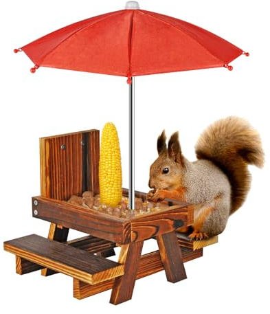Squirrel Feeder with Umbrella Squirrel Table Feeder with Sturdy Squirrel Feeder with Corn Cob and Peanut Tray Holder Sturdy with Solid Structure Easy to Install