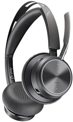 POLY Voyager Focus 2 USB-C Headset und USB-C/A Adapter – Bluetooth, ANC, Acoustic Fence Technologie, bis zu 25 Stunden Sprechzeit, Schwarz