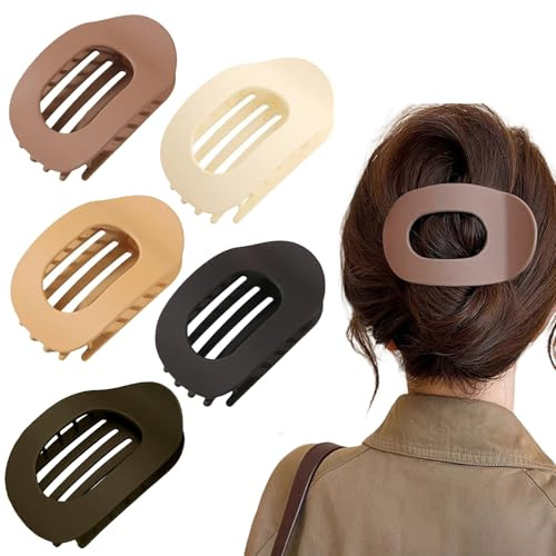 SSKHE Pinzas planas, elegantes pasadores de pelo de color neutro, clip redondo para cabello grueso y fino, diseño mate de pico de pato grande, duradero, ligero y antideslizante (5 unidades)