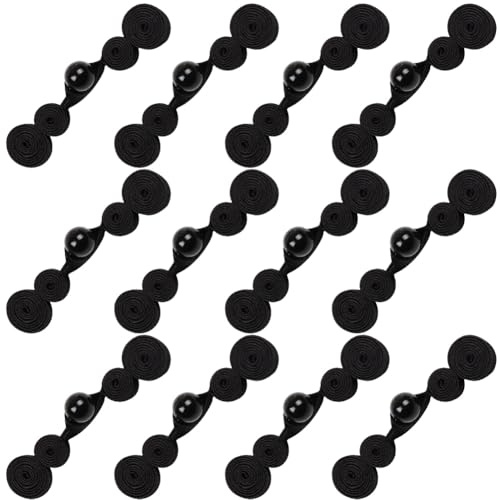 CABODYALS Botones de Rana con Nudo Chino Negro de 12 Agujeros con Cierre de Cuentas, Hebilla Tradicional Vintage para Cheongsam, para Coser, Hacer Ropa, Vestidos, Faldas, Decoración Y Manualidades.