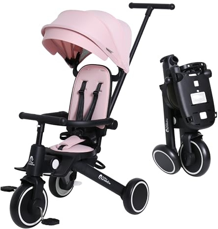 Xplor Kids Trike Foldable Compact Portable Tricycle Toddler With Parent Handles 8 in 1 Design Ages 10m - 5y | For Your Little One | (Xplor, Pink)