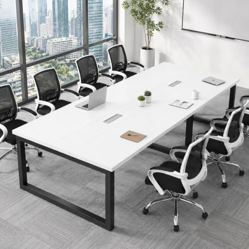 Grande Table de réunion – Bureau conférence pour 6 à 12 Personnes – Design Bois élégant – Installation Simple – Idéale pour Bureau, coworking, séminaires, écoles – (Chaises Non incluses)