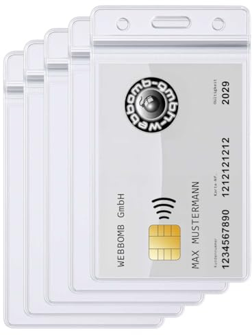 5 fundas para tarjetas de identificación con cremallera flexible e impermeable, 0,80 mm de grosor, para 1 – 2 tarjetas de identificación vertical/horizontal, soporte para tarjetas de identificación