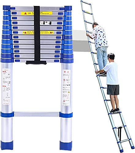 Escabeau télescopique extensible de 4,2 m en aluminium léger de 4,2 m, capacité de 150 kg, pour usage domestique, grenier, extérieur, hauteur réglable, couleur bleue