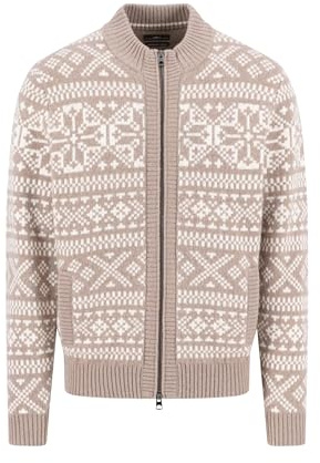 FYNCH-HATTON Norwegian Pattern Wool Blend Zip Cardigan, taupe, XL