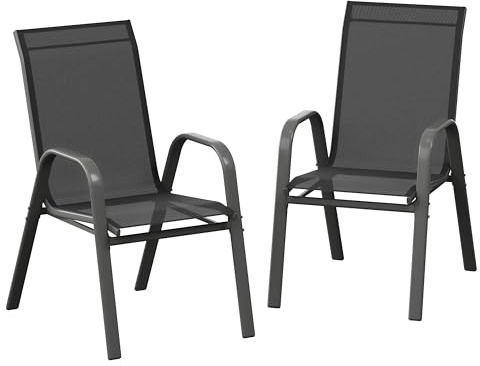 GarveeHome Terrassenstühle 2er Set, Stapelbare & Leichte Gartenstühle aus wetterfestem, atmungsaktivem Teslin-Gewebe für Garten, Rasen, Pool