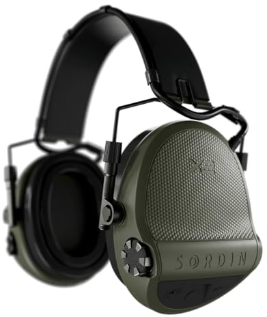 Sordin X2 Protectores auditivos con cápsulas 301006-10G - Protectores auditivos para Caza y Tiro Deportivo con Cinta de Cuero - Activos y electrónicos - Color Oliva
