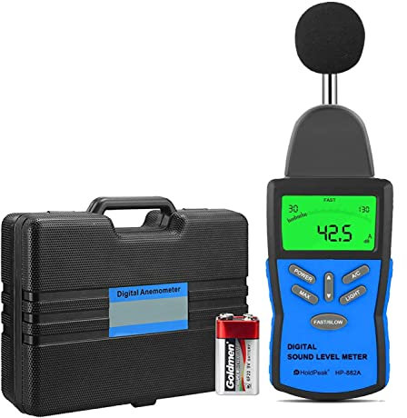 Sonómetro HP-882A, Decibelímetro (30~130 dB) Medidor de Sonido Medidor De Decibelios Profesional de Sonidocon Retroiluminación LCD,Retención Máxima, Ajuste de Sensibilidad e Interruptor dBA/C