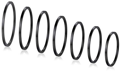 FOCALOOK Damen Knuckel Ringe Set 7 Stücke schwarz Edelstahl Midi Ringe Knöchelringe Frauen Mädchen Top Ringe Größen 47-62 Stapeln Ringe Boho Fingerringe Schmuck Accessoire für Geburtstag Party