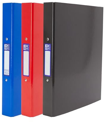 Oxford A4 Ring Binders, Red, Black and Blue, Laminated Paper on Board, 40mm Folders (Pack of 3)