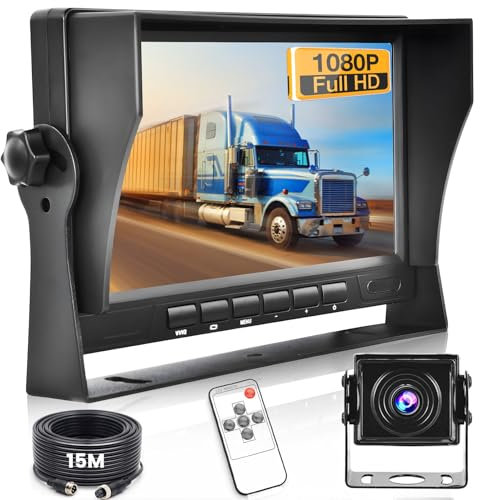 Hikity Cámara de Marcha Atrás y 7 Pulgadas Monitor, IP69 Impermeable Visión Nocturna Camaras de Visión Trasera Reversa con 50ft pies para Camiónes, Autobuses, RV, Caravanas, Furgonetas, 12V-24V