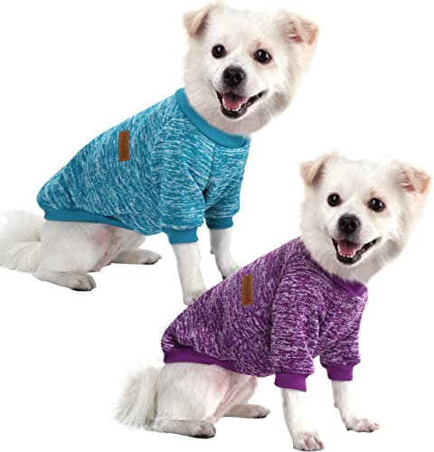 HuaLiSiJi Hundepullover Kleine Hunde Chihuahua Pullover Hunde Hoodie Hunde Strickpullover, Elastizität Warm und Leicht, Mit Einer Weichen Textur, Leicht zu Tragen (Blau+Lila, XS)