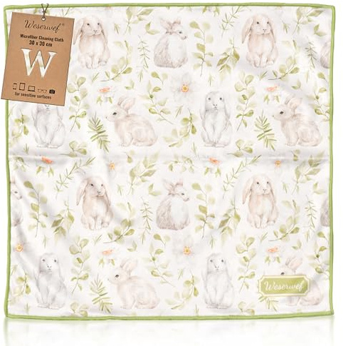 WESERWEF Design Microfiber Glasses Cleaning Cloth, Premium Cleaning Cloths for Spectacles, Lens, Screens, Tablets, Eyeglasses, 12 x 12, Ultra-Soft & Scratch-Free (rabbits)