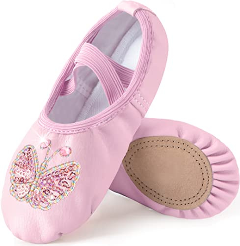 Mulnall Filles Ballet Chaussures Classique Cuir Yoga Ballerine Chaussure de Danse Pilates Pantoufles Danse Pratique Gymnastique Chaussons Split Plate pour Filles Enfants Femmes(WX66-08-27)